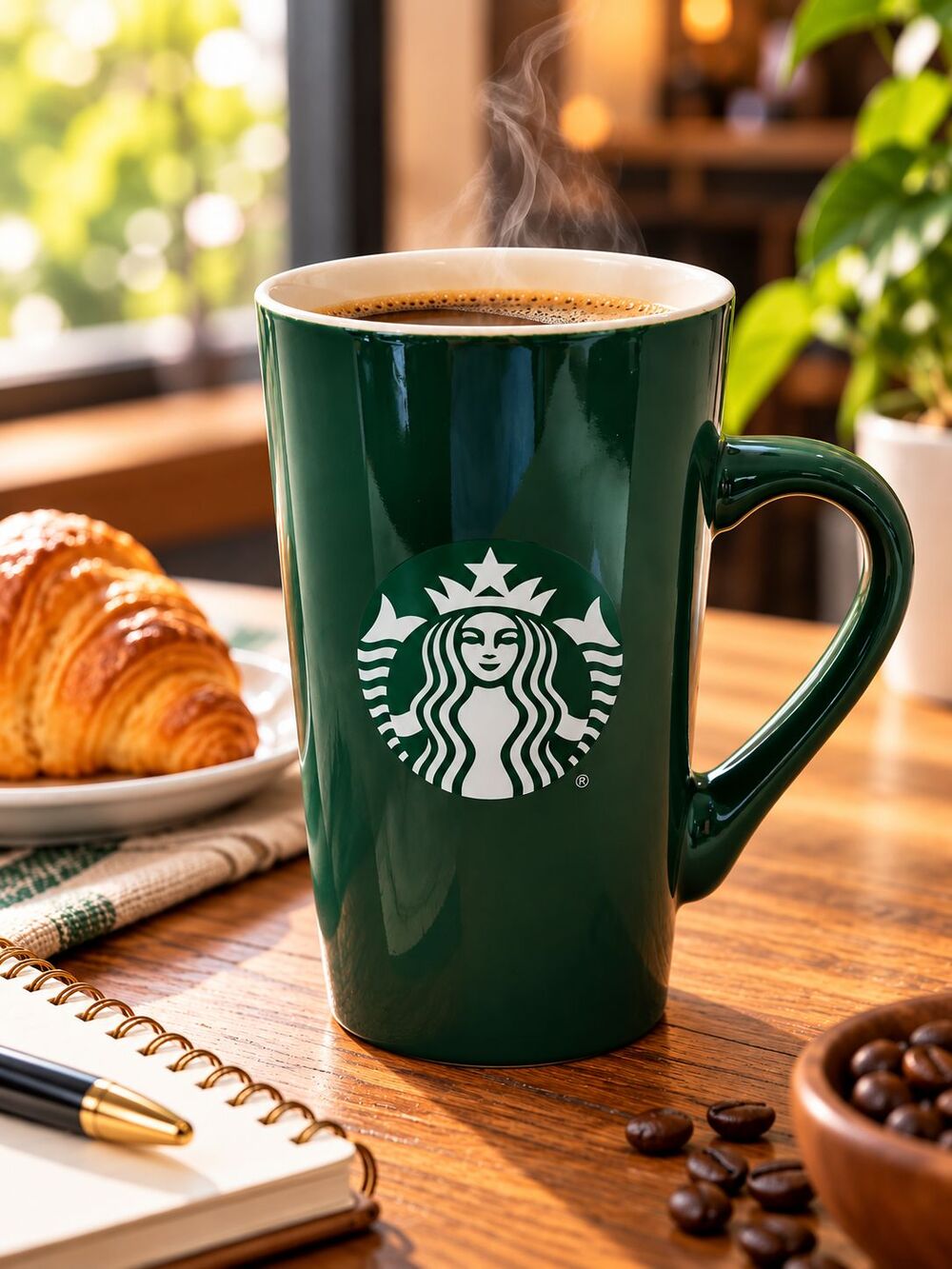 Starbucks Green Ceramic Coffee Mug White Siren Logo Tall 6" Cup 16 oz/2 cups